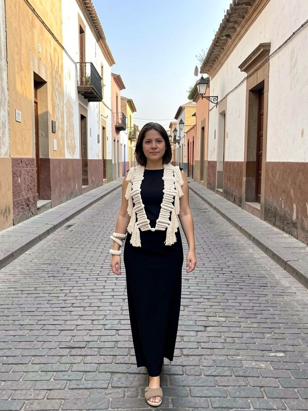 Mujer mostrando pechera bospi especial en color crudo